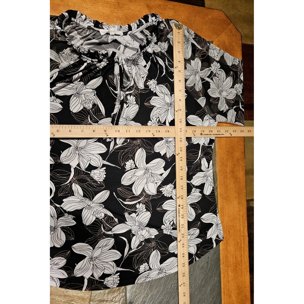 Beacon Apparel Womens XL Blouse Floral Black/White Bloomcore Work - Picture 7 of 7